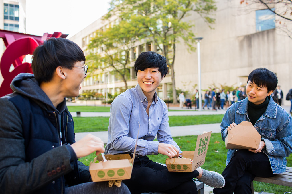 Students eating outside